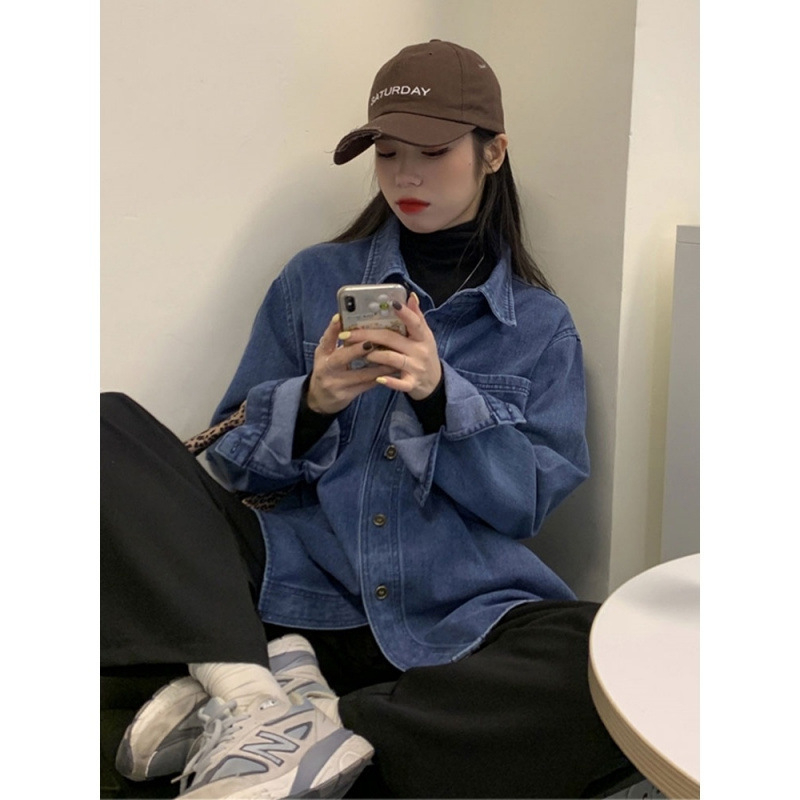 Dámsky vintage džínsový kabát v hongkonskom štýle, voľný, zoštíhľujúci, ležérny, univerzálny kardigan s dlhým rukávom