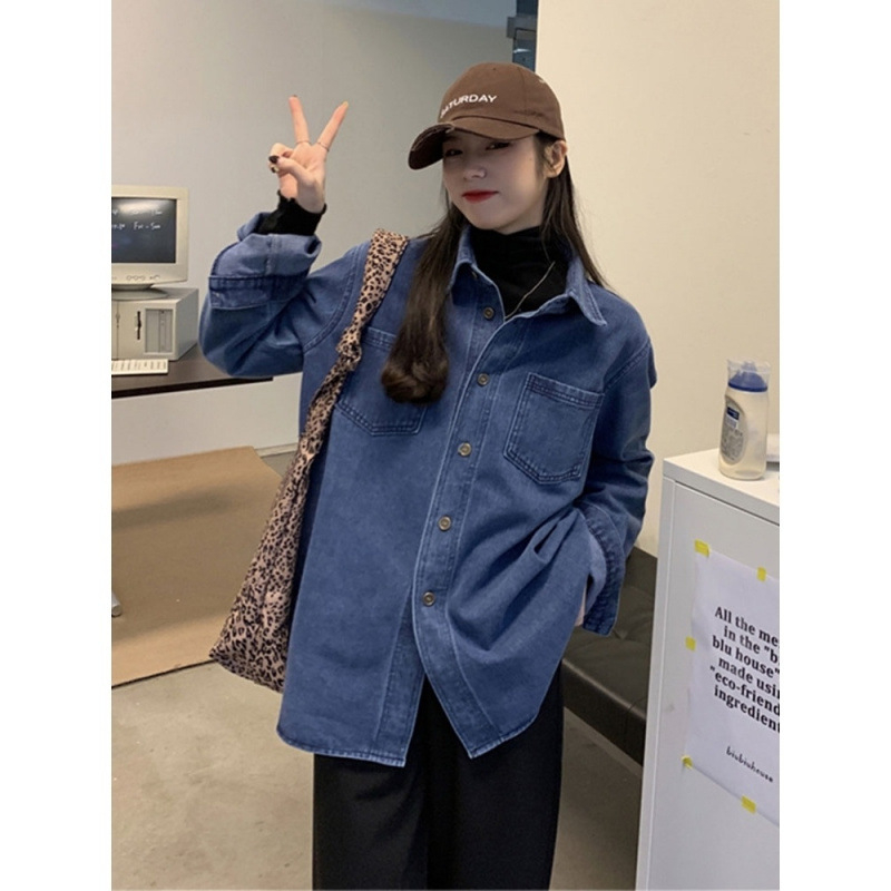 Dámsky vintage džínsový kabát v hongkonskom štýle, voľný, zoštíhľujúci, ležérny, univerzálny kardigan s dlhým rukávom