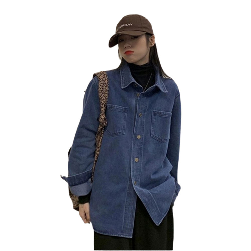 Dámsky vintage džínsový kabát v hongkonskom štýle, voľný, zoštíhľujúci, ležérny, univerzálny kardigan s dlhým rukávom