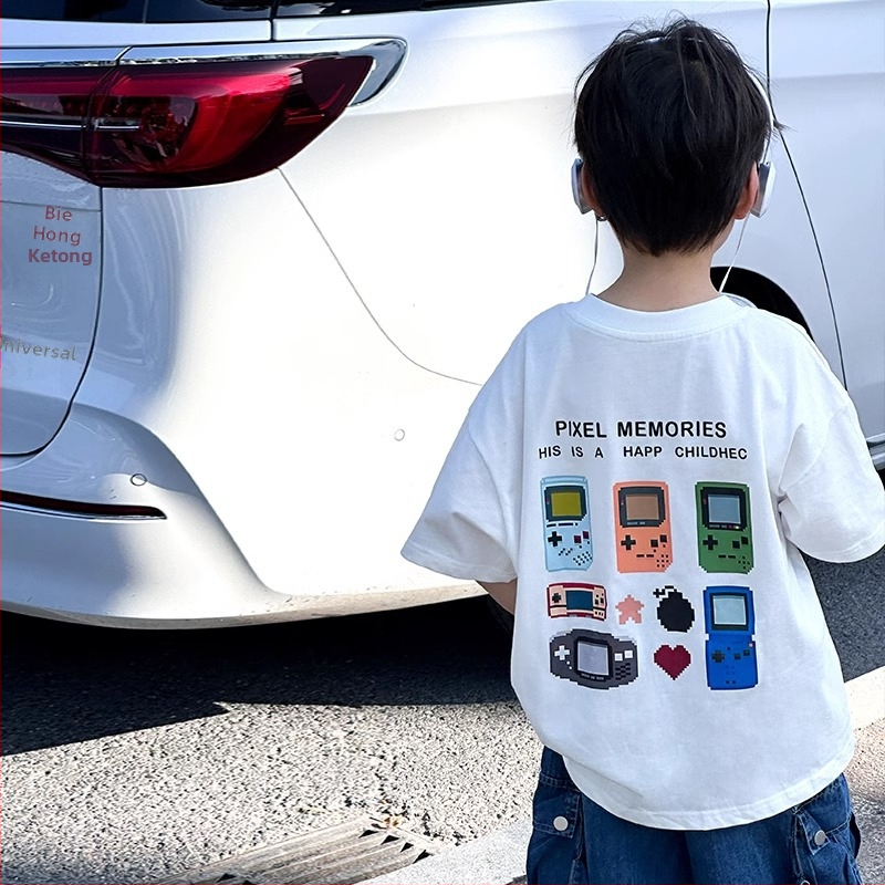 Детско облекло Детска тениска с къс ръкав за момчета Бяла тениска Бебешки топ 2024 Лято Нова Свободна Ежедневна Тениска с Половин Ръкав за Малки Момчета