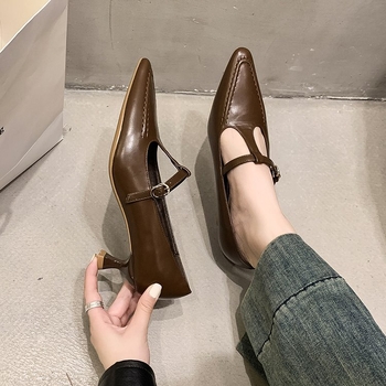 Γαλλικά ψηλοτάκουνα παπούτσια με μυτερό τακούνι στιλέτο και μεσαίο τακούνι, νέα άφιξη 2024, στυλ νεράιδας, ρηχά μονόστομα παπούτσια
