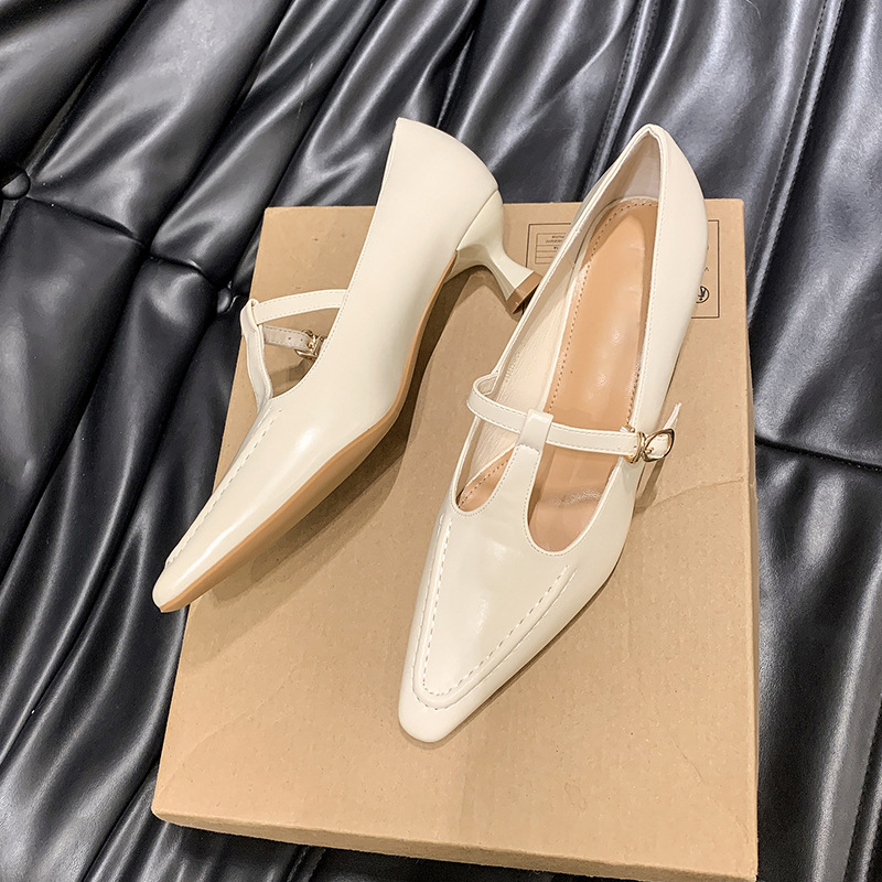 Francúzske vysoké podpätky, špicatý ihličkový opätok, stredný opätok, módne topánky, nový doplnok 2024, jar a jeseň, víliový štýl, plytké ústa, jednotlivé topánky