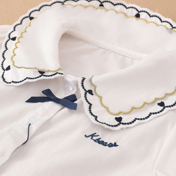 Tüdrukute pikkade varrukatega puuvillane särk, sügisene, uus, kolledži stiilis, tüdruk, tikitud revääriga topp, stiilne, tudengipluus, trendikas