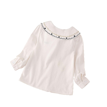 Tüdrukute pikkade varrukatega puuvillane särk, sügisene, uus, kolledži stiilis, tüdruk, tikitud revääriga topp, stiilne, tudengipluus, trendikas