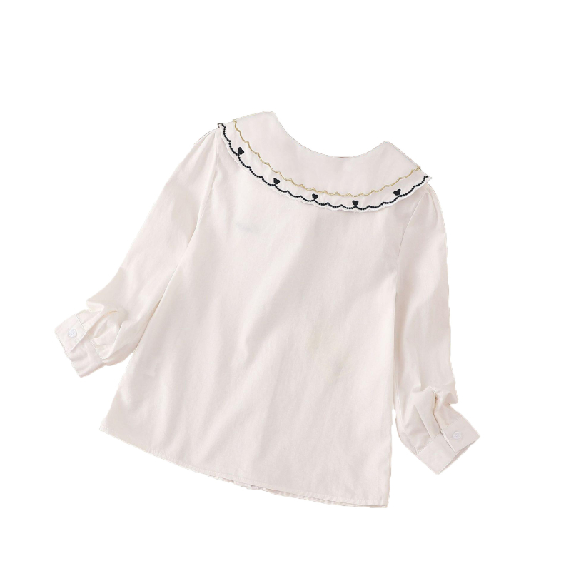 Tüdrukute pikkade varrukatega puuvillane särk, sügisene, uus, kolledži stiilis, tüdruk, tikitud revääriga topp, stiilne, tudengipluus, trendikas