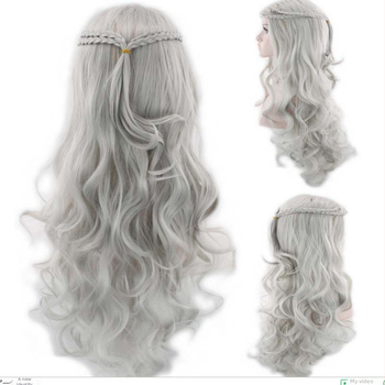 Jää ja tule laulu mängu Danny Lilith matt 70cm punutud hõbedane pikk lokkis parukas naistele laos