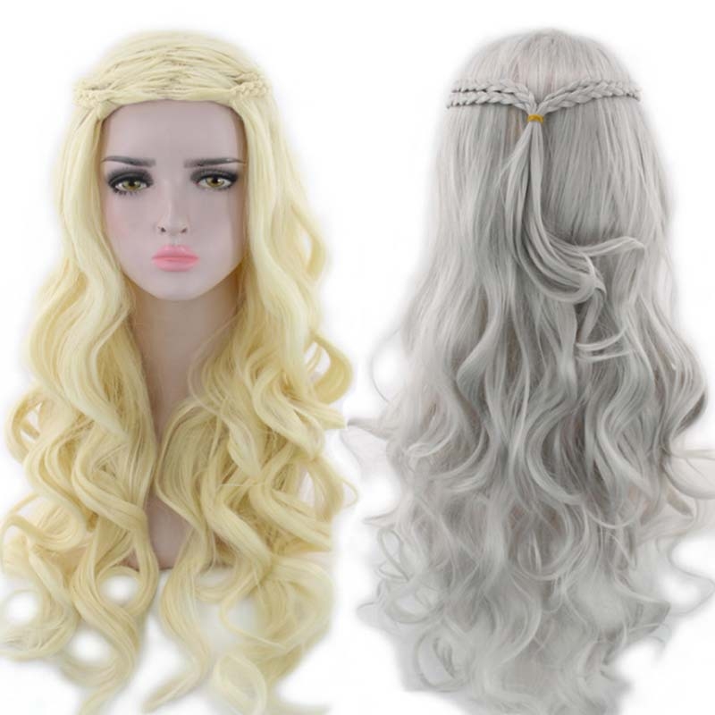 Jää ja tule laulu mängu Danny Lilith matt 70cm punutud hõbedane pikk lokkis parukas naistele laos