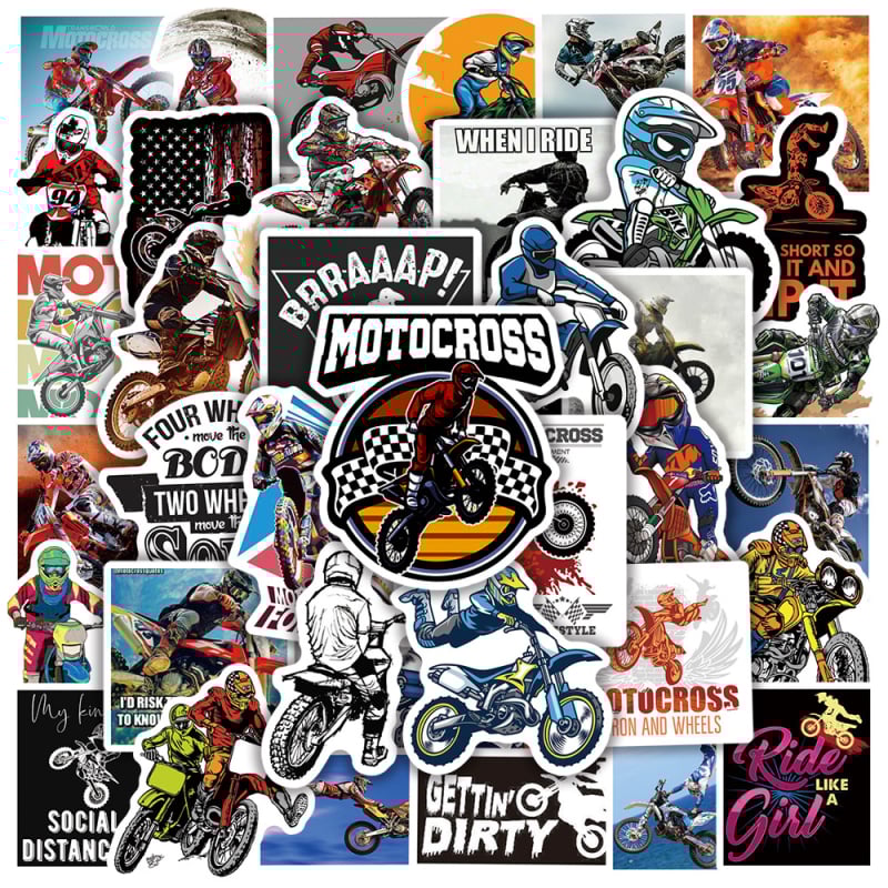 50 gabali Dirtbike ekstrēma motocikla grafiti uzlīmes ūdens krūze bagāža piezīmju grāmatiņa skrejritenis motocikls