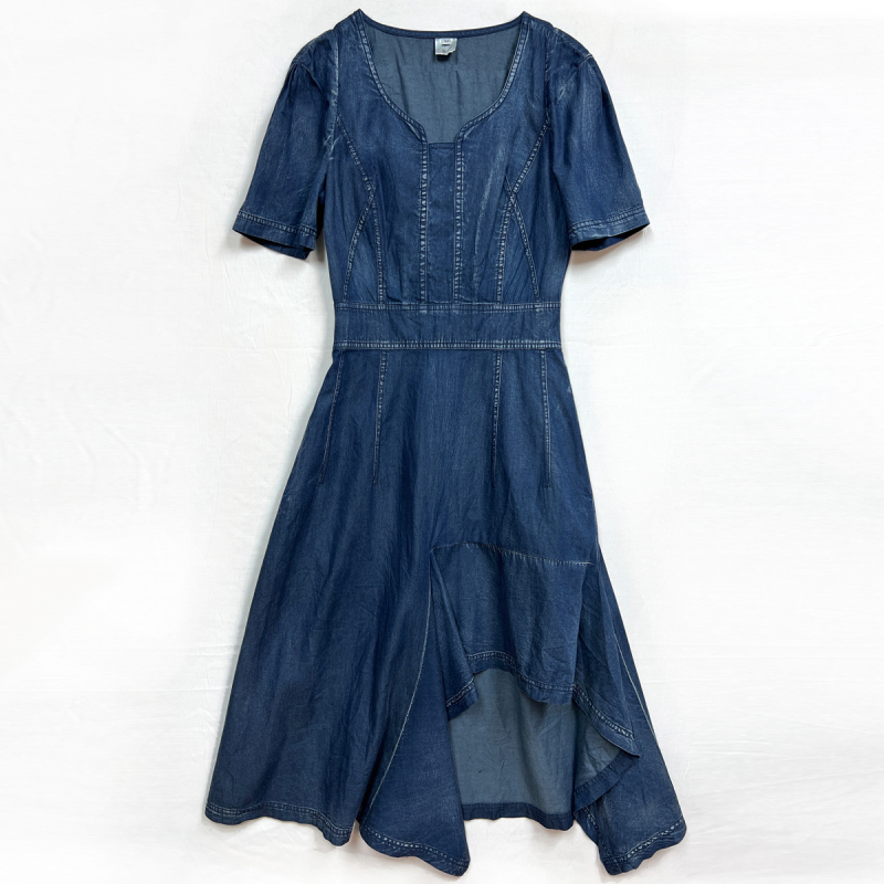 Letné nové štýlové džínsové šaty s nepravidelným lemom, sťahujúce pás, zoštíhľujúce, elegantné šaty strednej dĺžky 82508