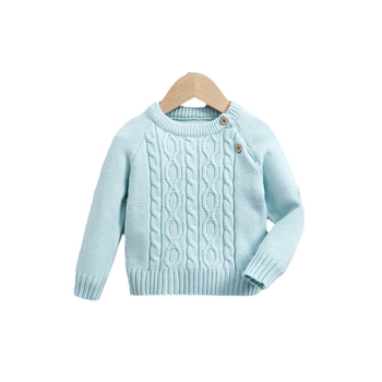 Πλεκτό πουλόβερ για αγοράκι σε πολύ χαμηλές τιμές για νέο μωρό, μπλε, με στρογγυλή λαιμόκοψη και κουμπιά, σε πολύ καλές τιμές