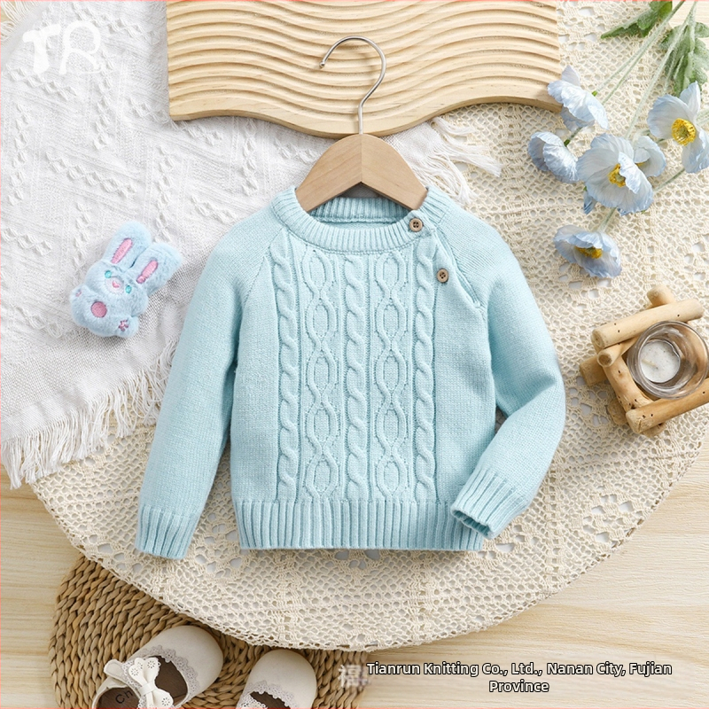 Najprodavaniji pleteni plavi pulover s dugim rukavima i okruglim izrezom za dječake