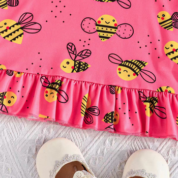 Παιδικά ρούχα για κορίτσια Ροζ φόρεμα με θέμα τη μέλισσα και μανίκια με σχέδιο μέλισσας και πεταλούδα