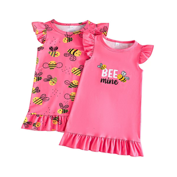 Παιδικά ρούχα για κορίτσια Ροζ φόρεμα με θέμα τη μέλισσα και μανίκια με σχέδιο μέλισσας και πεταλούδα