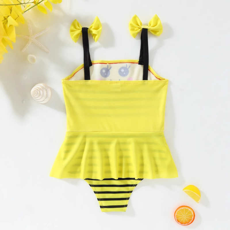 Letné plážové detské plavky, roztomilé dievčatká s medovým vzorom, ktoré môžu nosiť jednodielne plavky so zaväzovaním, 1 kus