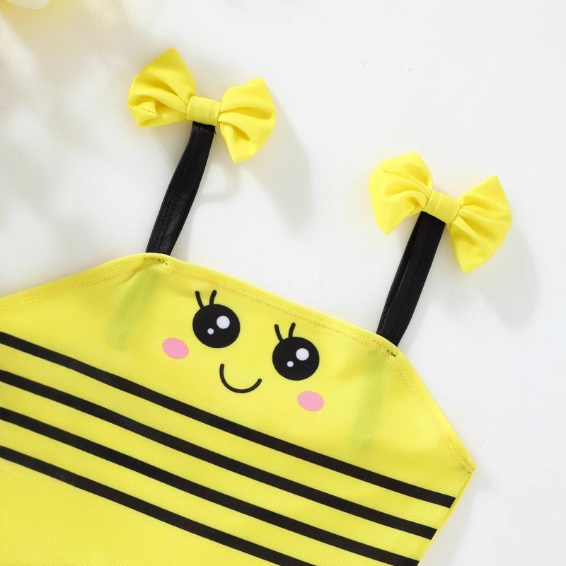 Letné plážové detské plavky, roztomilé dievčatká s medovým vzorom, ktoré môžu nosiť jednodielne plavky so zaväzovaním, 1 kus