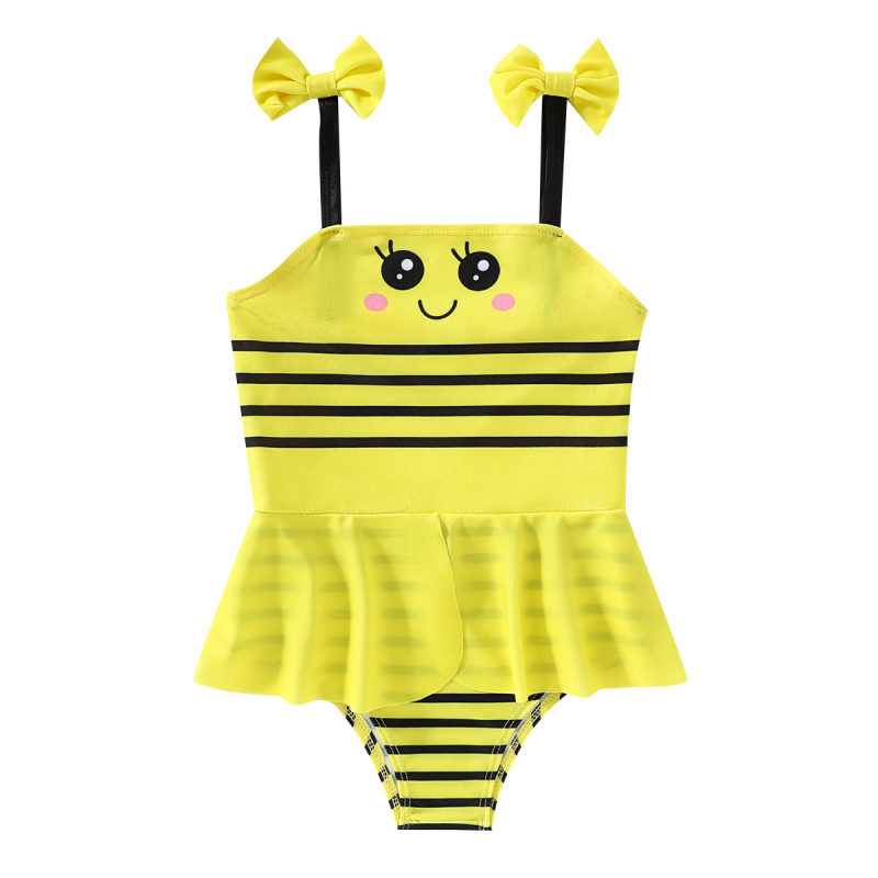 Letné plážové detské plavky, roztomilé dievčatká s medovým vzorom, ktoré môžu nosiť jednodielne plavky so zaväzovaním, 1 kus