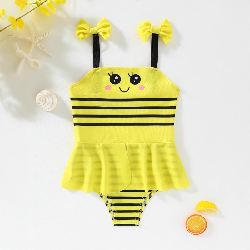 Letné plážové detské plavky, roztomilé dievčatká s medovým vzorom, ktoré môžu nosiť jednodielne plavky so zaväzovaním, 1 kus