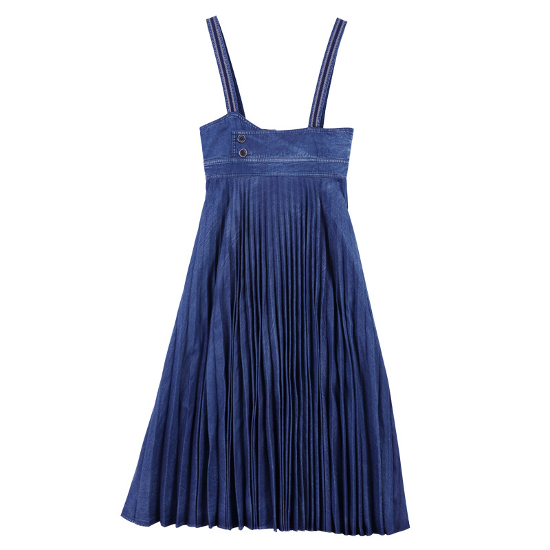 Džínsové šaty Petite s trakmi, ktoré znižujú vek, letné vintage skladané rozšírené ramienka, nové šaty A82291