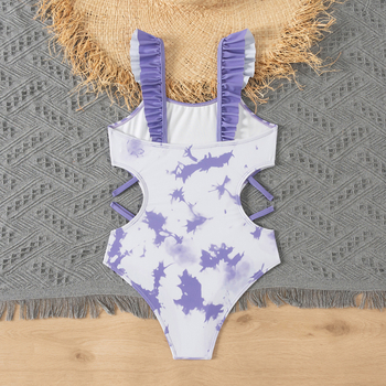 Europietiško ir amerikietiško stiliaus mergaičių vaikiškas maudymosi kostiumėlis su tuščiaviduriu šonu