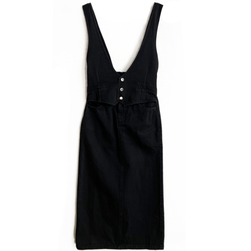 Jeseň/Zima 2025 Nové vintage džínsové šaty s trakmi, úzky strih, elegantné jednoduché šaty, základné šaty 82635