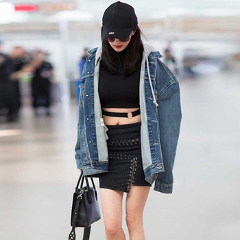 Mini Yang același stil denim jachetă femeii lejeră de lungime medie primăvară și toamnă jachetă cu glugă nouă la modă, all-match