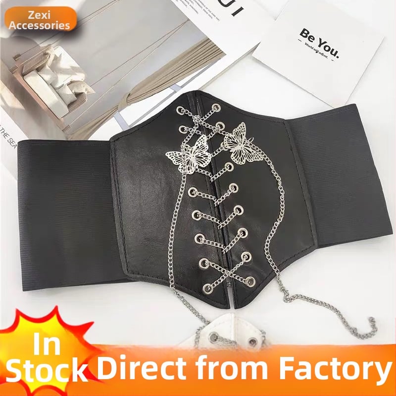 Sursă direct din fabrică, furnizare directă din fabrică, curea la modă, talie din plastic, pantofi cu nituri, etanșare în talie, curea pentru femei, versiune largă, etanșare în talie, curea coreeană legată