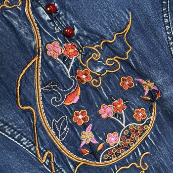 Elegantné zoštíhľujúce šaty s dlhým rukávom a klopou, jarné, nové, vintage, vyšívané, veľké, swingové, džínsové, 82557