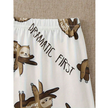 Naiste kevad- ja sügispidžaamaülikond armas laiskmustriga ümara kaelusega vabaaja lühikeste varrukatega püksid ja lühikesed püksid, kolmeosaline komplekt