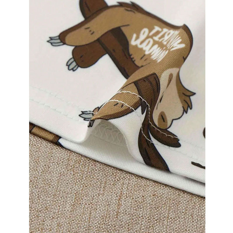 Naiste kevad- ja sügispidžaamaülikond armas laiskmustriga ümara kaelusega vabaaja lühikeste varrukatega püksid ja lühikesed püksid, kolmeosaline komplekt