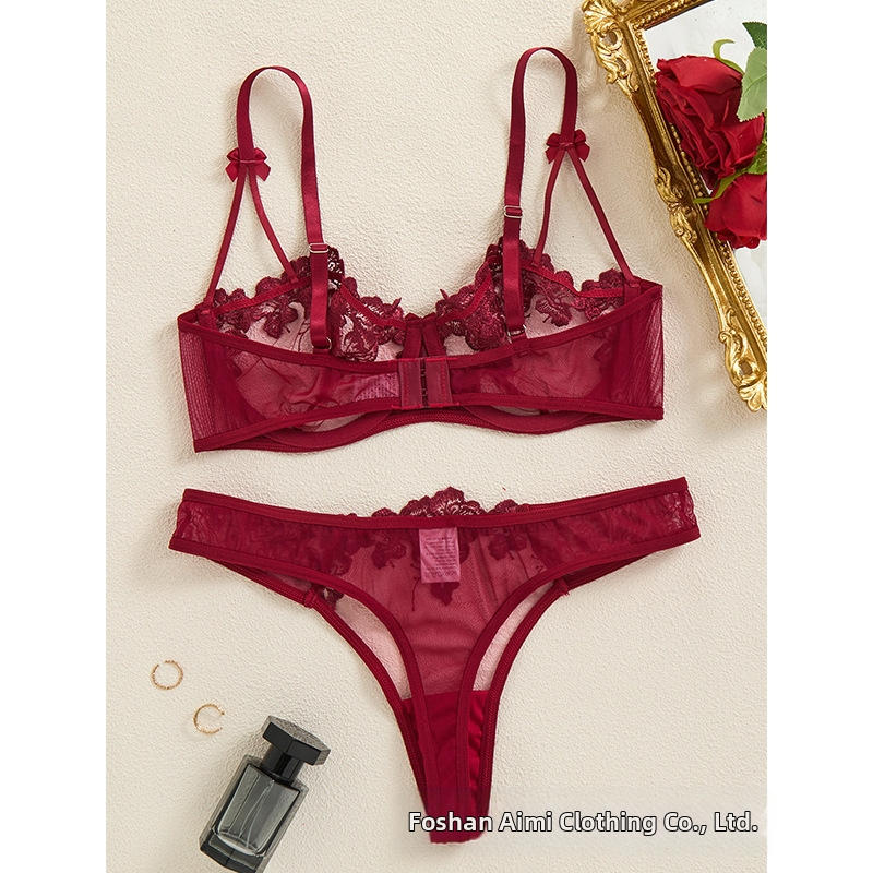 W Външнотърговски дрехи Бродирани цветя Дамско бельо Бельо Перспектива Мрежест Сутиен Секси Сутиен Костюм 2405