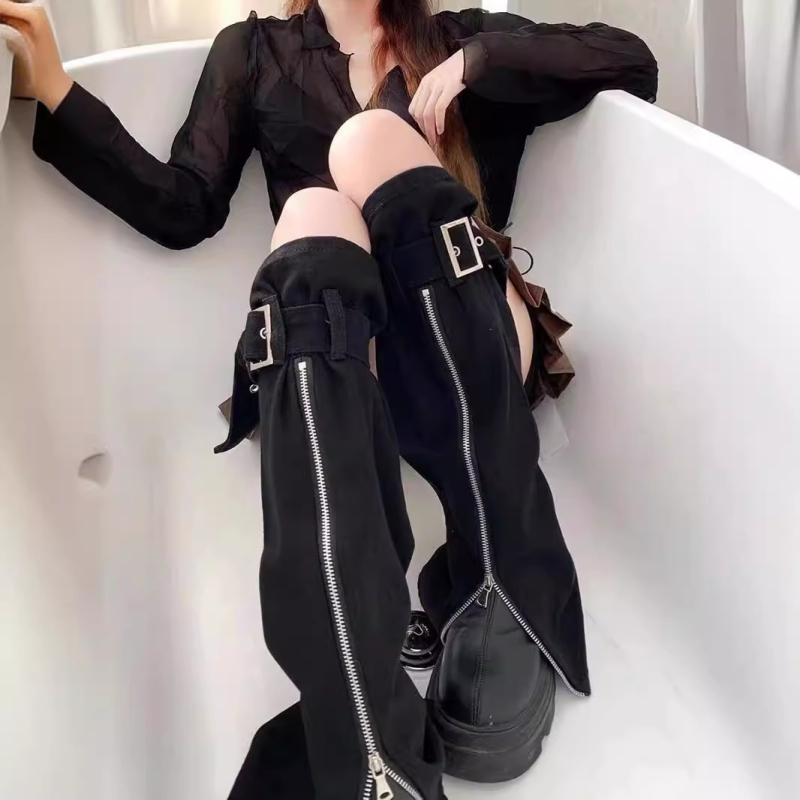 Rozšírené ponožky CrossBorder Spicy Girl pre ženy, letný zoštíhľujúci dizajn Y2K, ponožky so zipsom, návleky na topánky, džínsové návleky na nohy