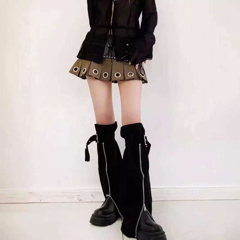 Rozšírené ponožky CrossBorder Spicy Girl pre ženy, letný zoštíhľujúci dizajn Y2K, ponožky so zipsom, návleky na topánky, džínsové návleky na nohy