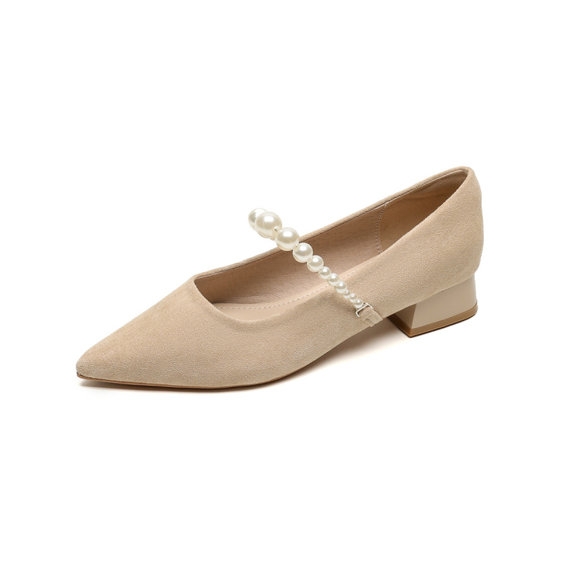 Dámske topánky Weiwei Girl 5153-3 s francúzskym špicatým podpätkom, perleťové, plytké, semišové, s hrubým podpätkom, topánky Mary Jane
