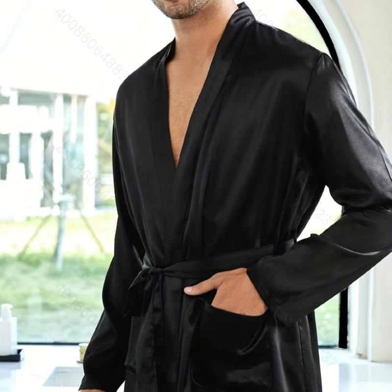 Jauns vīriešu pavasara, vasaras un rudens garām piedurknēm naktskrekls, halāts, melns, tumši zils, sarkans, pelēks