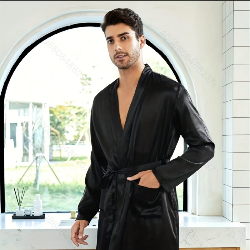 Jauns vīriešu pavasara, vasaras un rudens garām piedurknēm naktskrekls, halāts, melns, tumši zils, sarkans, pelēks