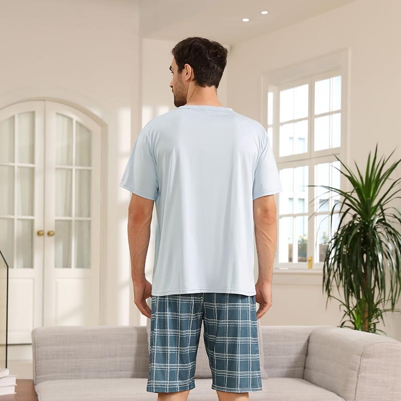[Pārrobežu ekskluzīvi] Vīriešu pidžamas vasaras īsroku šorti piena zīda plāni jauni zēni mājās