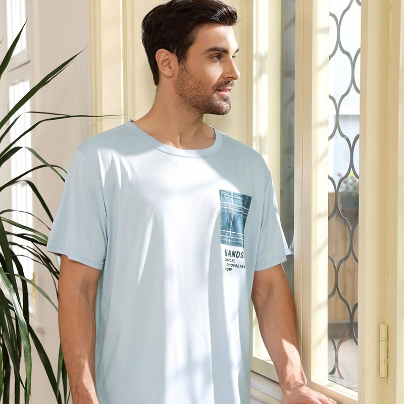 [Pārrobežu ekskluzīvi] Vīriešu pidžamas vasaras īsroku šorti piena zīda plāni jauni zēni mājās