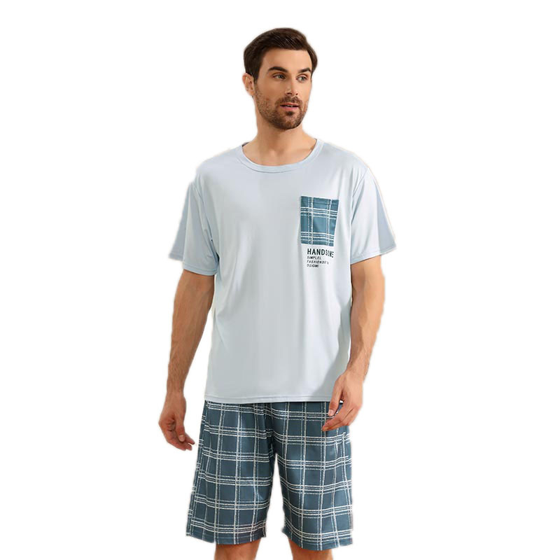 [Pārrobežu ekskluzīvi] Vīriešu pidžamas vasaras īsroku šorti piena zīda plāni jauni zēni mājās