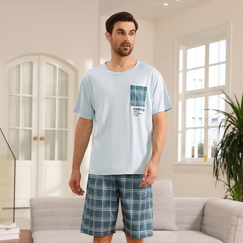 [Pārrobežu ekskluzīvi] Vīriešu pidžamas vasaras īsroku šorti piena zīda plāni jauni zēni mājās