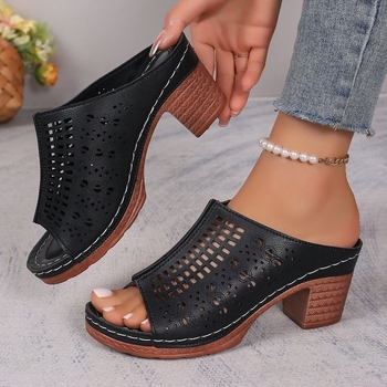 Temu Potlačené duté sandále so stredným podpätkom, zvýšené opätky v európskom a americkom štýle s rybími ústami, plážové sandále, letný nový príchod 2025, Sway topánky na sklade