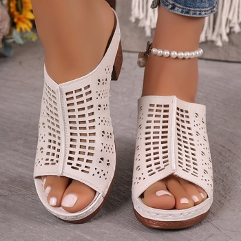 Σανδάλια θαλάσσης Temu με ψηλό τακούνι και κοίλο τακούνι, σε ευρωπαϊκό και αμερικανικό στιλ, με τυπωμένα κοφτερά τακούνια, σε απόθεμα. Καλοκαιρινά παπούτσια Sway 2025, σε νέα άφιξη.