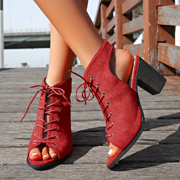 Διασυνοριακά Σανδάλια Εξωτερικού Εμπορίου για μεγάλα μεγέθη, Γυναικεία Ψηλοτάκουνα Παπούτσια Καλοκαιρινά 2025, Χοντρό τακούνι, Ψαρόψαρο, Ανοιχτά Δάχτυλα, Ρωμαϊκά Σανδάλια με Δέσιμο στο Μπροστά