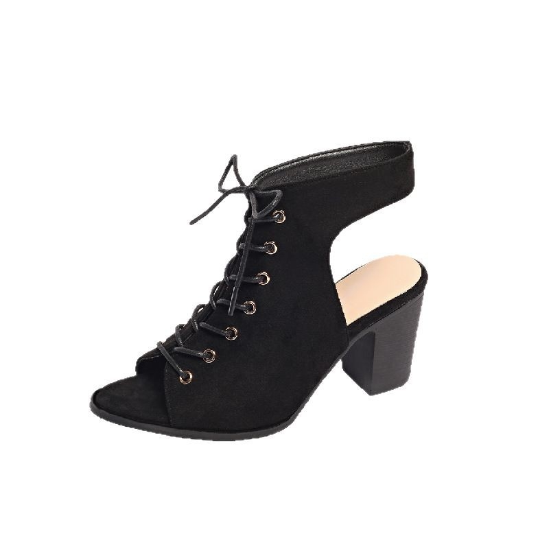 Cezhraničný zahraničný obchod Sandále pre väčšie veľkosti Dámske letné topánky na vysokom podpätku 2025 s hrubým podpätkom, otvorenou špičkou a šnurovaním vpredu