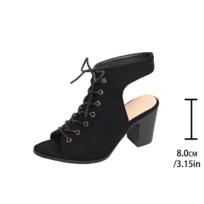 Cezhraničný zahraničný obchod Sandále pre väčšie veľkosti Dámske letné topánky na vysokom podpätku 2025 s hrubým podpätkom, otvorenou špičkou a šnurovaním vpredu