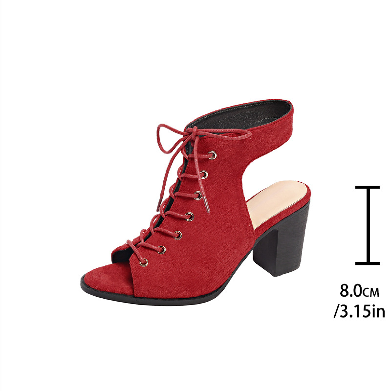 Cezhraničný zahraničný obchod Sandále pre väčšie veľkosti Dámske letné topánky na vysokom podpätku 2025 s hrubým podpätkom, otvorenou špičkou a šnurovaním vpredu