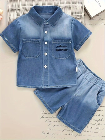 Letný detský nový džínsový oblek s krátkym rukávom pre chlapcov, ležérny, pekný, štýlový, džínsový, dvojdielny set s krátkym rukávom