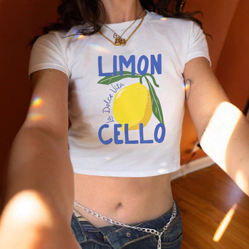 Letné európske a americké cezhraničné y2K výbuchy ovocné potlače slim-fit horúce dievčenské tričko s krátkym rukávom a pupkom