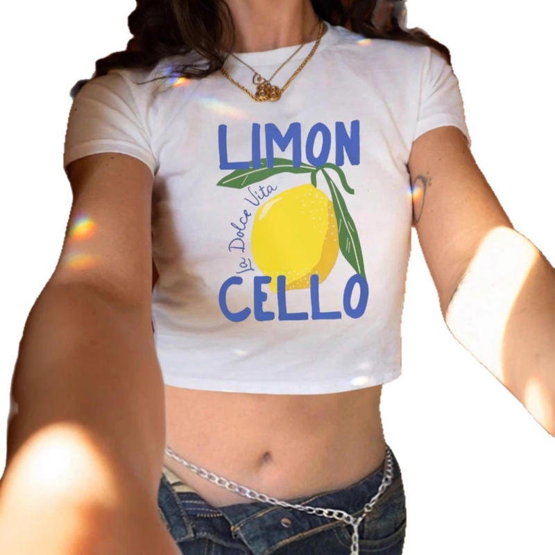 Letné európske a americké cezhraničné y2K výbuchy ovocné potlače slim-fit horúce dievčenské tričko s krátkym rukávom a pupkom