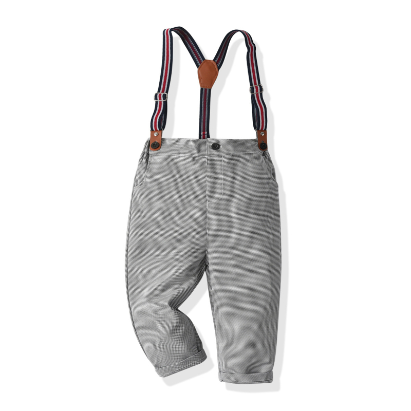 Jarné a jesenné detské oblečenie, nové chlapčenské oblečenie s golierom, dlhým rukávom, kockovanou košeľou a ramienkami, detskou viacdielnou súpravou gentlemanských spoločenských šiat.