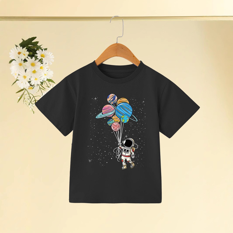 Tricou cu mânecă scurtă pentru copii, vară nouă, stele, astronaut, top pentru copii, adolescenți, păr transfrontalier